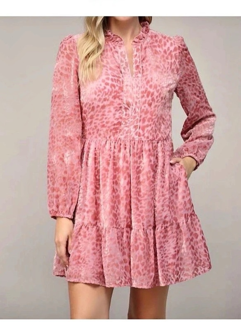 NWT Fate Pink Velour Leopard Print Dress Sz Med